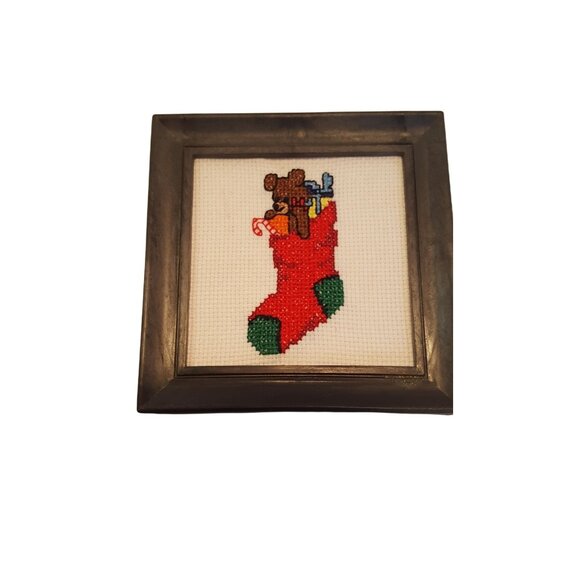 Vintage crossstitch Christmas classics lot of 3 wall hangings Peace Stocking Rei - Picture 4 of 9